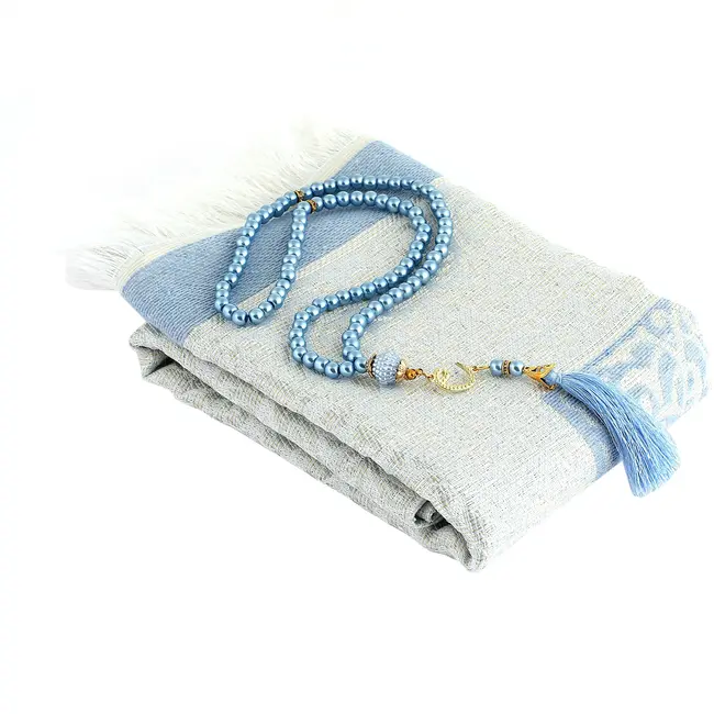 Mirac Gift set Blue with prayer rug and Pearl Tasbih