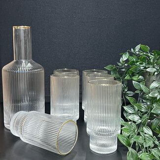 Mirac Ripple drinkglazen 6 stuks met karaf - Gouden rand