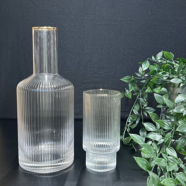 Mirac Ripple drinkglazen 6 stuks met karaf - Gouden rand