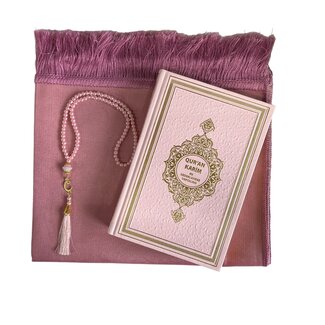 Mirac Gift set pink with a Prayer Rug, pearl tasbih and Dutch translated Koran Kerim