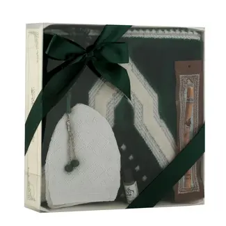 Mirac Geschenkset Groen met gebedskleed, Tasbih, Gebedsmuts, Miswak en Musk