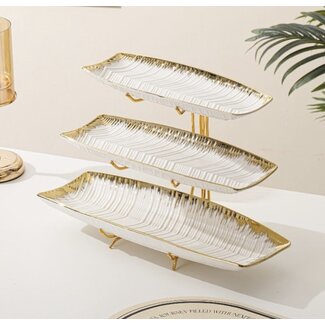 Mirac Luxe Serveerschaal Etagere Wit / Goud