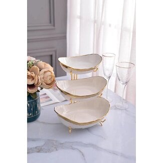 Mirac Luxe Serveerschaal Etagere Wit / Goud