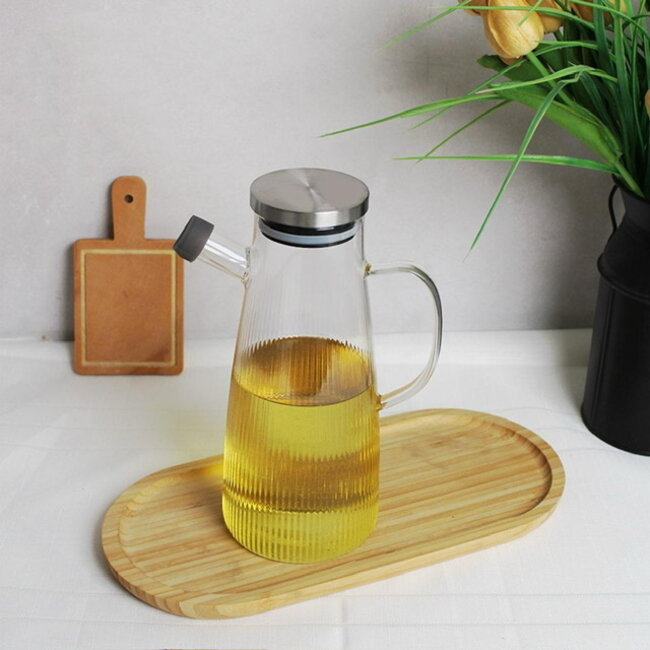 Mirac Ripple glass oil bottle with metal lid