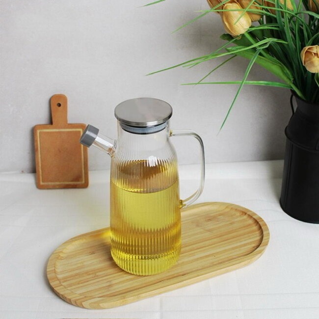 Mirac Ripple glass oil bottle with metal lid