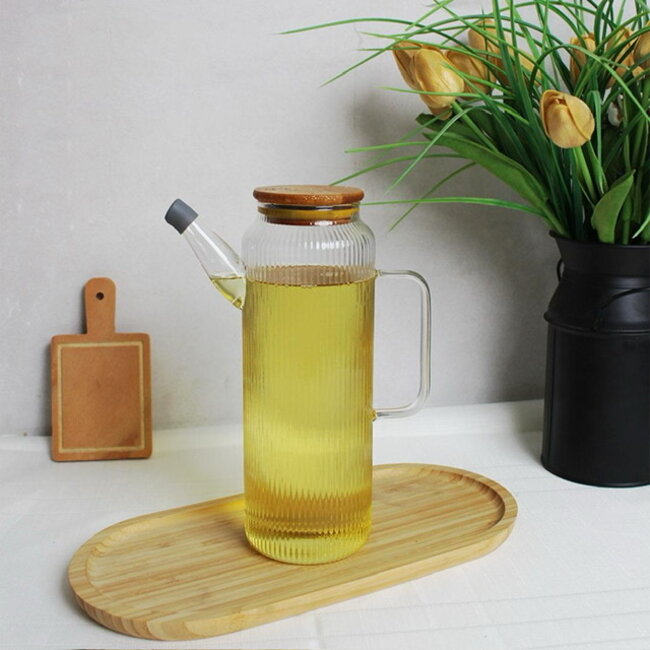 Mirac Ripple glass oil bottle with bamboo lid