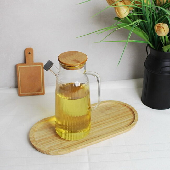 Mirac Ripple glass oil bottle with bamboo lid