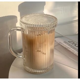 Bavary  Ribbed Glass Cup with Lid