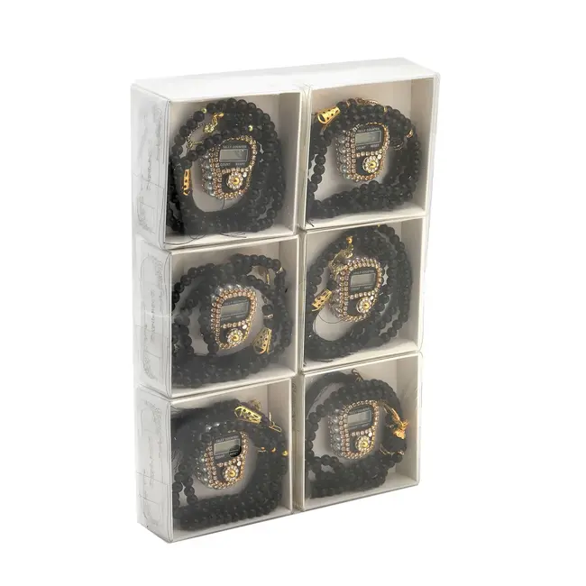 Mirac Digital Tasbih Counter + Pearl Tasbih 99 Beads Black - Set of 6