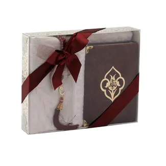 Mirac Geschenkset Hikmet met een  Koran, gebedskleed en tasbih bordeaux rood