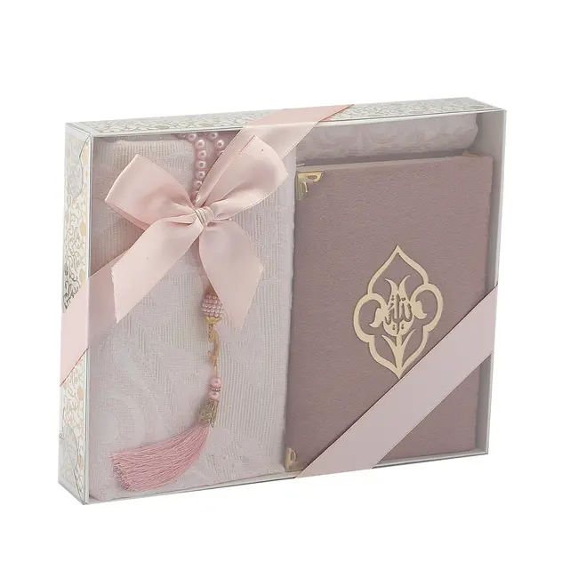 Mirac Gift set Hikmet with a Koran, prayer rug and tasbih pink