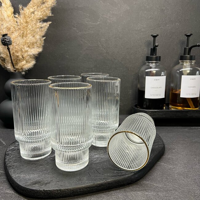 Mirac Ripple drinking glasses 6 pieces with a gold rim