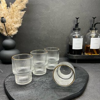 Bavary  Ripple drinking glasses 6 pieces with a gold rim