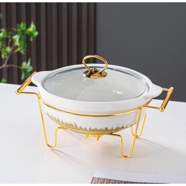 Mirac Porcelain Warming Bowl  White/Gold