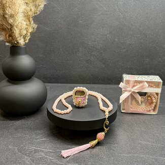 Mirac Digitale tasbih teller + Parel Tasbih 99 kralen roze