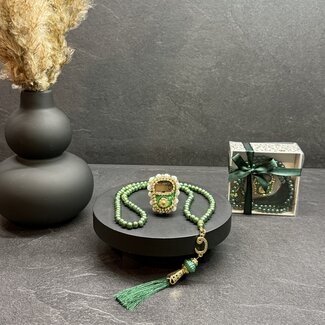 Mirac Digitale tasbih teller + Parel Tasbih 99 kralen groen