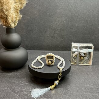 Mirac Digitale tasbih teller + Parel Tasbih 99 kralen grijs