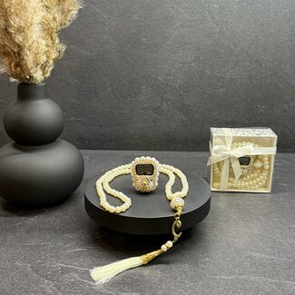 Mirac Digitale tasbih teller + Parel Tasbih 99 kralen crème