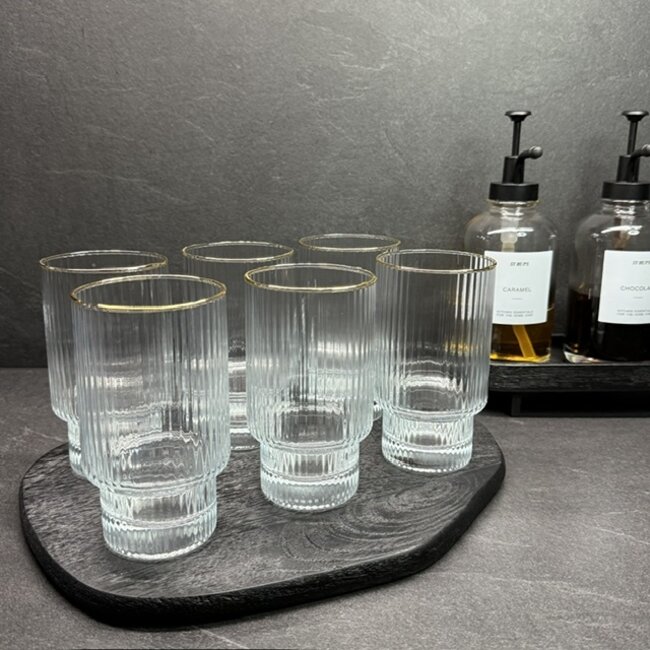 Bavary  Ripple drinking glasses 6 pieces XL with a gold rim