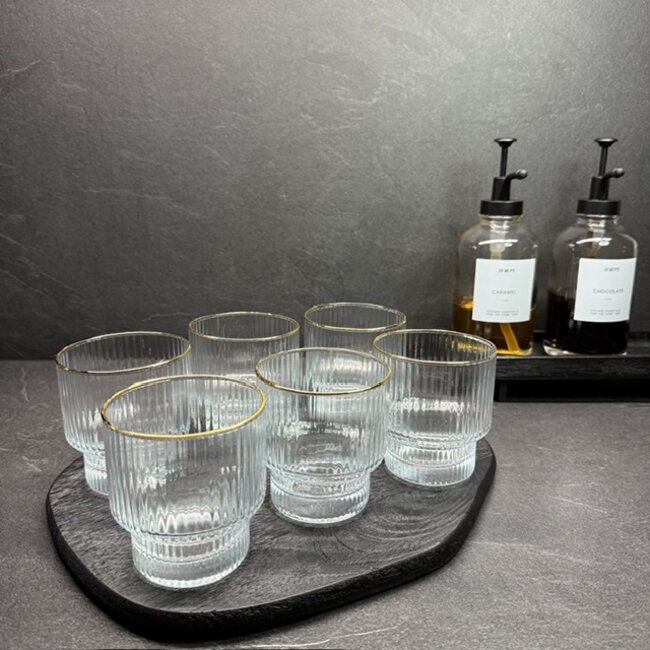 Mirac  Ripple drinking glasses 6 pieces XL short with gold rim