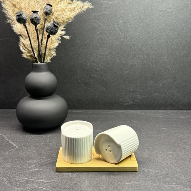 Mirac Porcelain bamboo 3-piece salt and pepper set