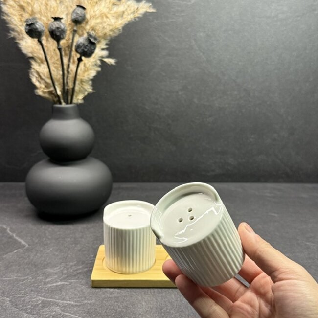 Mirac Porcelain bamboo 3-piece salt and pepper set