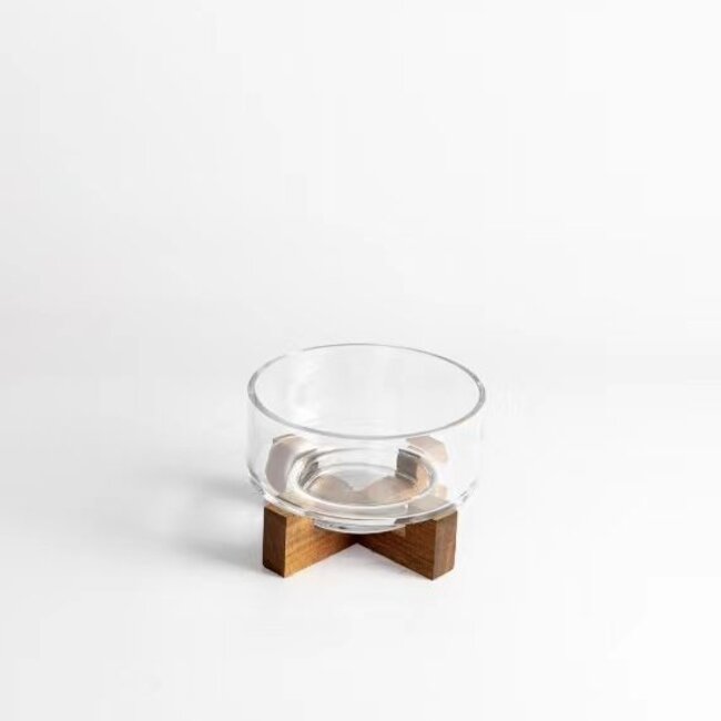 Mirac Glazen schaal met acacia standaard  - S