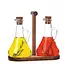 Mirac 3 piece glass oil bottles with acacia wood holder
