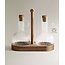 Bavary  3-delige borosilicaat glazen olieflessen met acacia houten houder