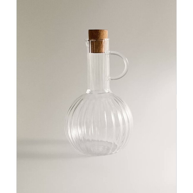 Bavary  3-delige borosilicaat glazen olieflessen met acacia houten houder
