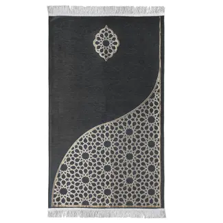 Mirac Luxe Gebedskleed Chenille met motief Zwart
