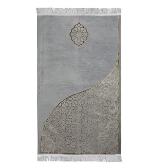 Mirac Luxe Gebedskleed Chenille met motief Grijs - Blauw