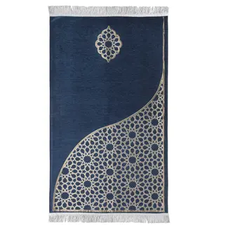 Mirac Luxe Gebedskleed Chenille met motief Donker Blauw