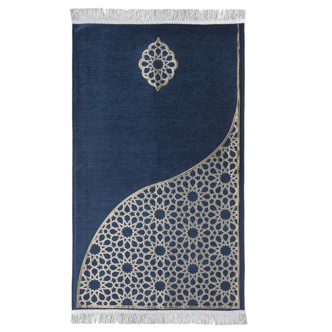 Mirac  Luxe Gebedskleed Chenille met motief Donker Blauw