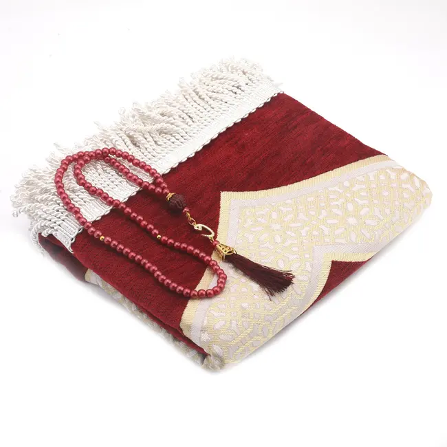 Mirac Geschenkset Bordeaux rood  met een gebedskleed en Parel Tasbih