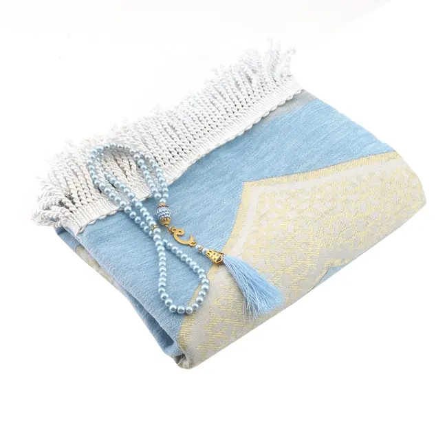 Mirac Gift set Light Blue with a prayer rug and Pearl Tasbih
