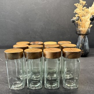 Geen Herb pots with acacia wooden cap - 12 pieces with holder