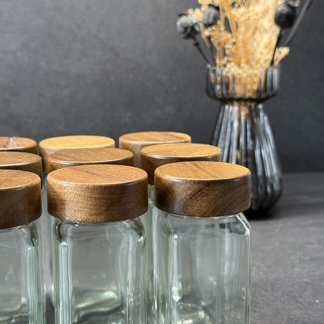 Bavary  Kruidenpotten met acacia houten dop - 12 delig met houder