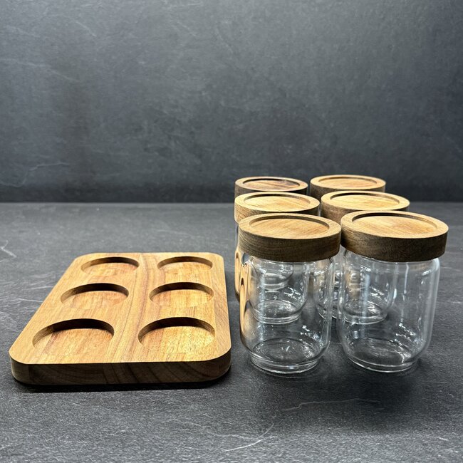 Geen Herb pots with acacia wooden lid - 7 pieces