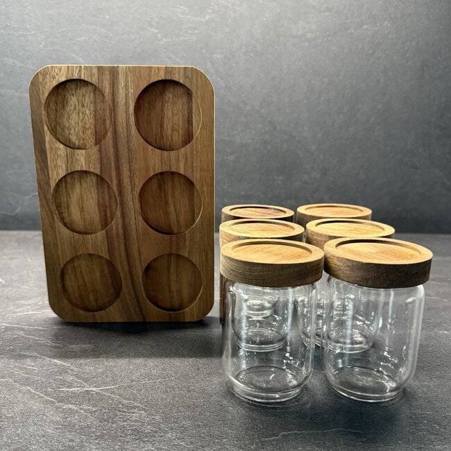Geen Herb pots with acacia wooden lid - 7 pieces