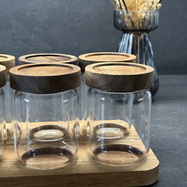 Geen Herb pots with acacia wooden lid - 7 pieces