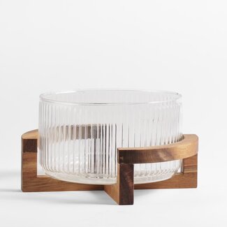 Ripple glazen salade schaal met acacia houder - L