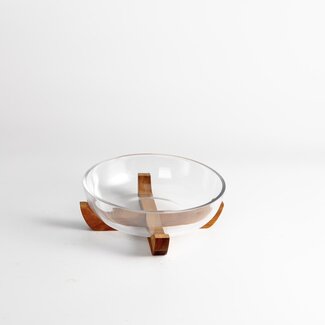 Bavary  Glass bowl with acacia wooden holder - S