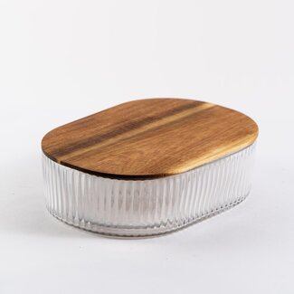 Bavary  Ripple glass storage box with acacia wooden lid - oval wide