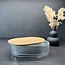 Bavary  Ripple glass storage box with acacia wooden lid - oval wide