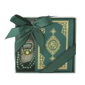 Mirac Quran set with a pearl Tasbih and a Digital Tasbih counter green