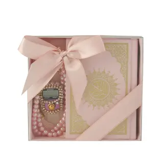 Mirac Koran set met een parel Tasbih en een Digitale tasbih teller roze