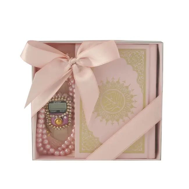Mirac Quran set with a pearl Tasbih and a Digital Tasbih counter pink