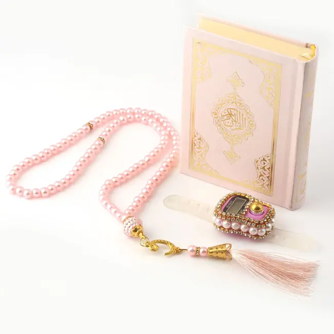 Mirac Quran set with a pearl Tasbih and a Digital Tasbih counter pink