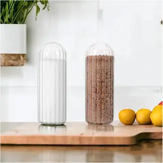 Bavary  2x Glass ribbed salt and pepper shakers small